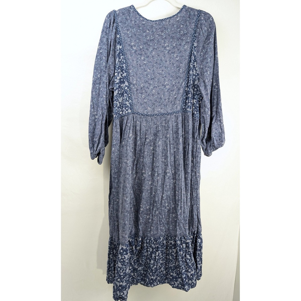 Ditsy Floral Ruffle Peasant Dress Size XL Blue Tiered Boho Prairie Cottagecore - Picture 8 of 9